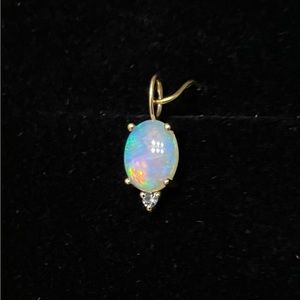 WWAKE Large Opal Duo Charm.  NEW in original box.  Natural Opal/sapphire/14K yg